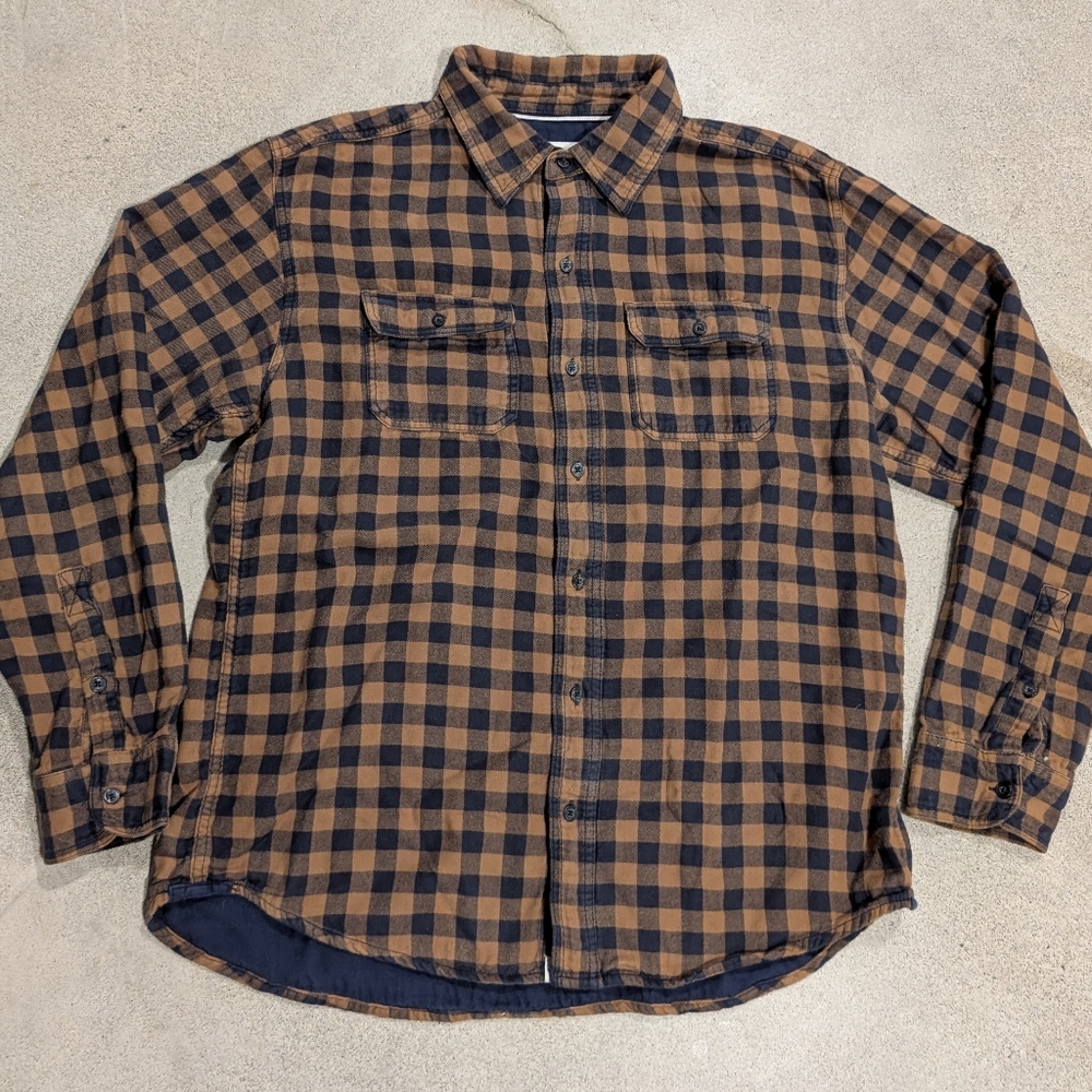 Denver Hayes Brown & Black Plaid Flannel Button Down Shirt